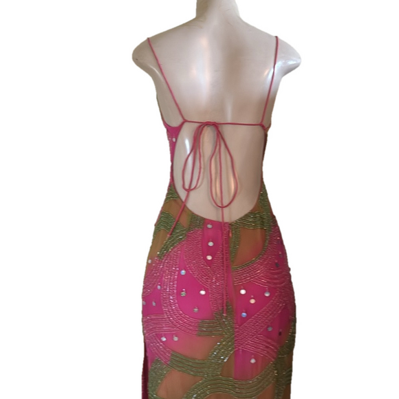 Neon Pink/Green Prom Dress Long Beaded Dress - Picture 8 of 15